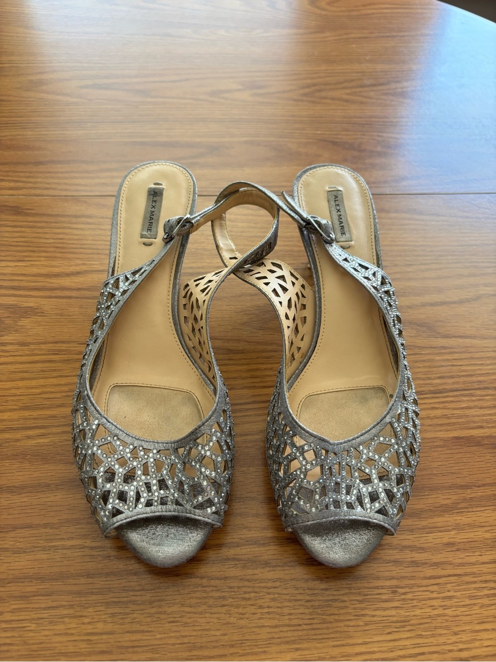 Silver rhinestone heels - women’s size 8.5 - Alex Marie - slingback peep toe